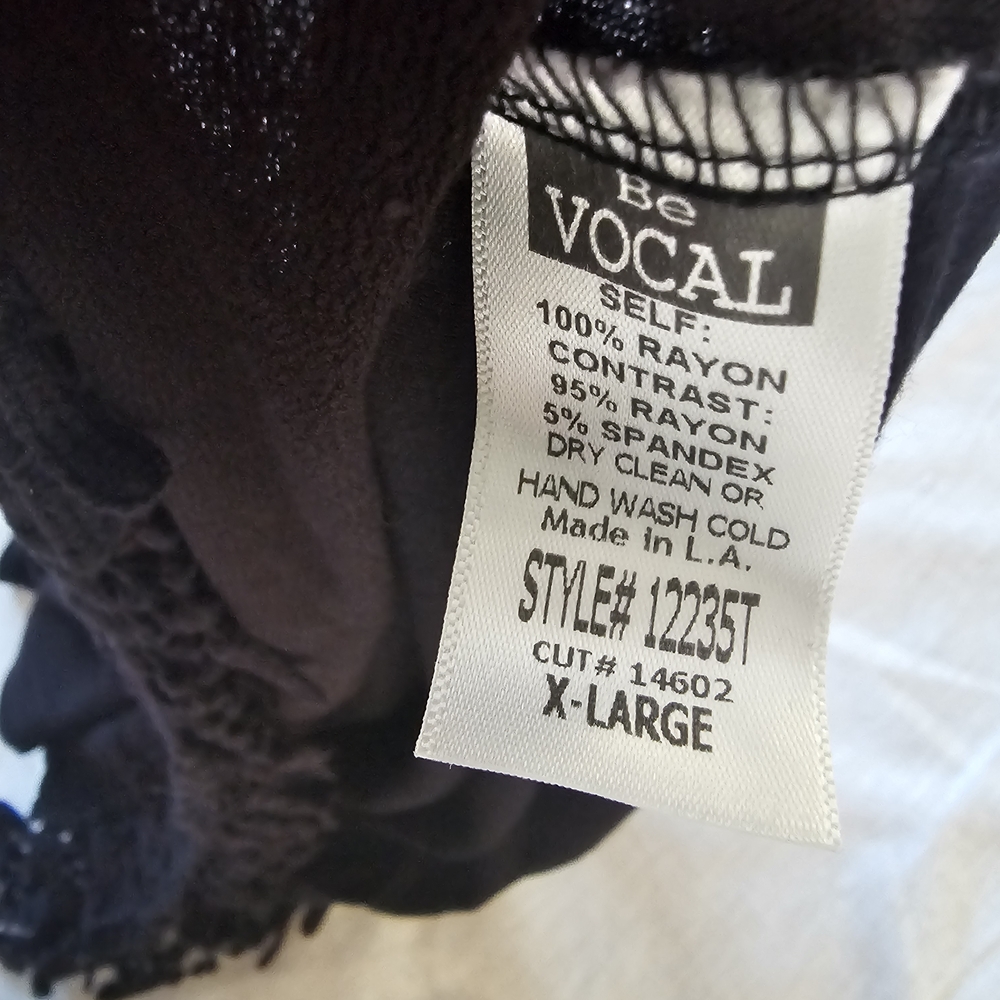 Vocal Women's Black Sleeveless Fringe Rhinestone Tunic Blouse XL Made in the USA - Picture 8 of 8